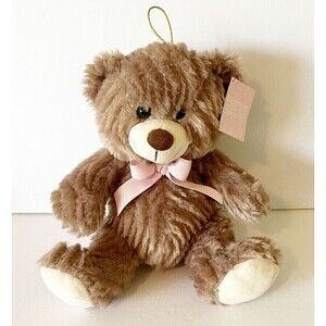 Burton & Burton Teddy Bear Brown Plush w/Pink Ribbon Bow Soft Tags NEW